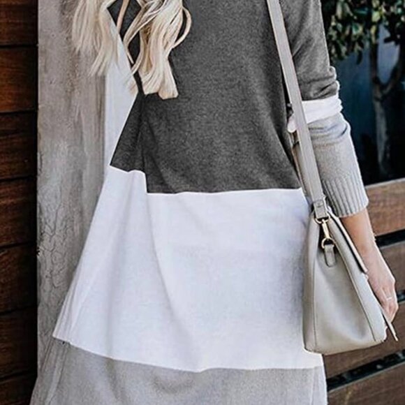 KIRUNDO XL Women's Open Front Cardigan Striped Color Block Long Sleeves - Picture 8 of 9